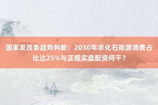 国家发改委趋势判断：2030年非化石能源消费占比达25%与正规实盘配资何干？