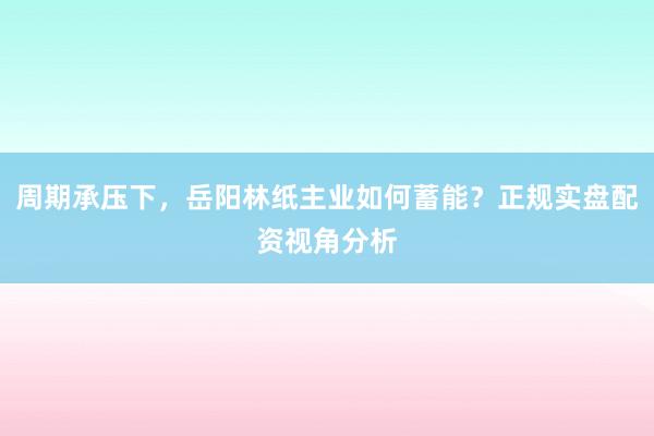 周期承压下,岳阳林纸主业如何蓄能?正规实盘配资视角分析