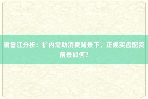 谢鲁江分析:扩内需助消费背景下,正规实盘配资前景如何?