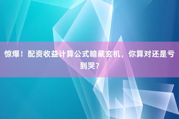 惊爆！配资收益计算公式暗藏玄机，你算对还是亏到哭？