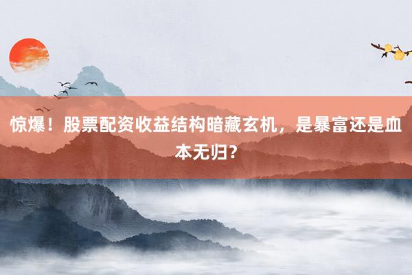 惊爆！股票配资收益结构暗藏玄机，是暴富还是血本无归？