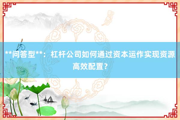 **问答型**：杠杆公司如何通过资本运作实现资源高效配置？