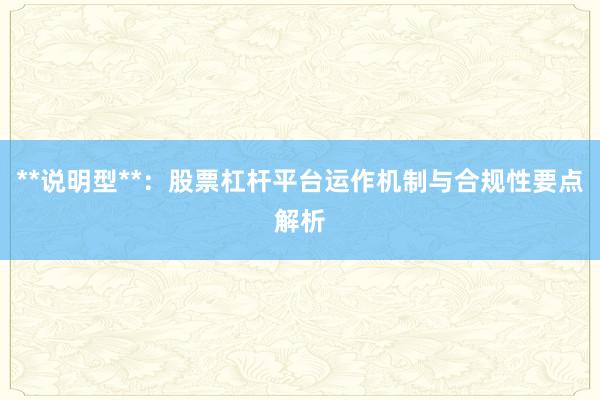 **说明型**：股票杠杆平台运作机制与合规性要点解析