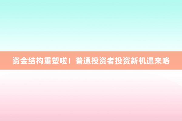 资金结构重塑啦！普通投资者投资新机遇来咯