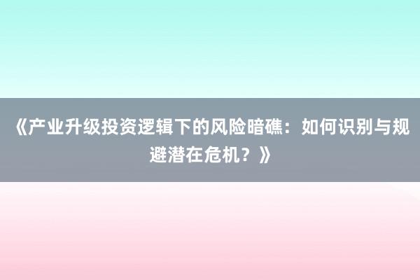 《产业升级投资逻辑下的风险暗礁：如何识别与规避潜在危机？》