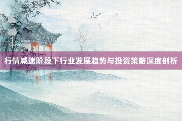 行情减速阶段下行业发展趋势与投资策略深度剖析