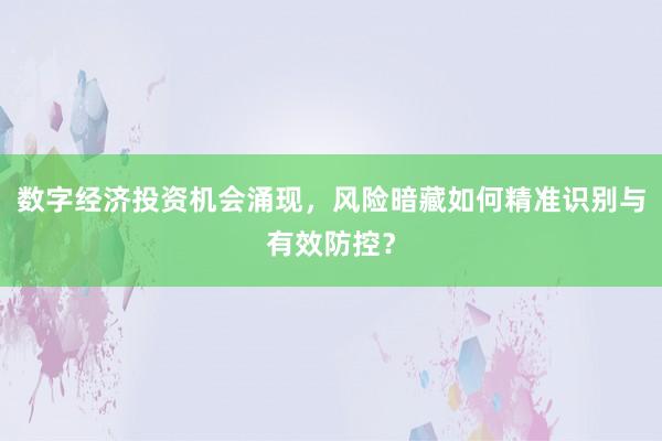 数字经济投资机会涌现，风险暗藏如何精准识别与有效防控？