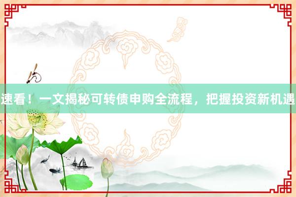 速看！一文揭秘可转债申购全流程，把握投资新机遇
