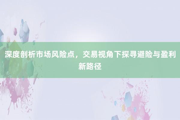 深度剖析市场风险点，交易视角下探寻避险与盈利新路径