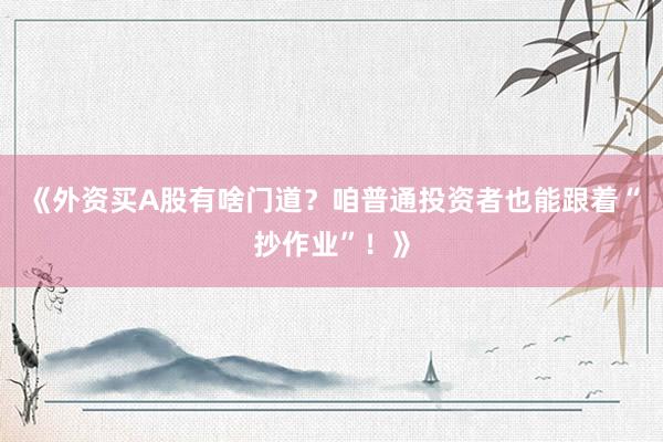《外资买A股有啥门道？咱普通投资者也能跟着“抄作业”！》