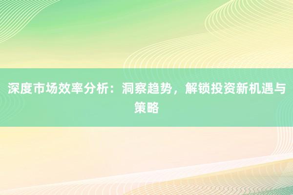 深度市场效率分析：洞察趋势，解锁投资新机遇与策略