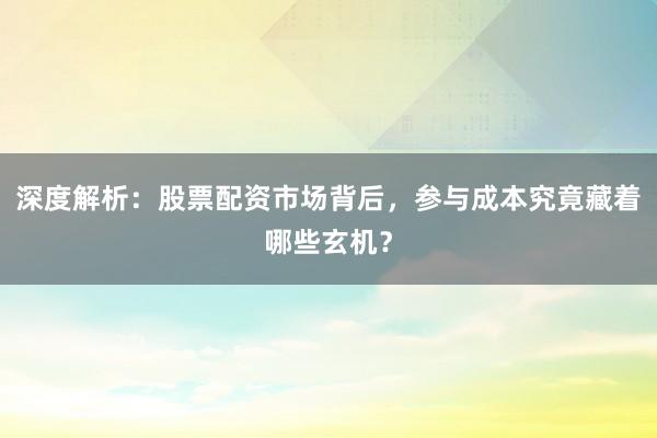 深度解析：股票配资市场背后，参与成本究竟藏着哪些玄机？