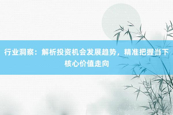 行业洞察：解析投资机会发展趋势，精准把握当下核心价值走向