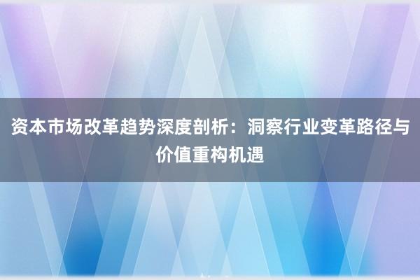 资本市场改革趋势深度剖析：洞察行业变革路径与价值重构机遇